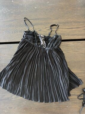 Victoria's Secret Black Lace & Pleated Chemise